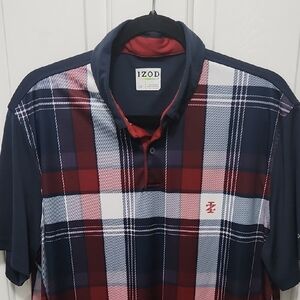 Izod Polo Shirt Blue and Red Classic Plaid Design